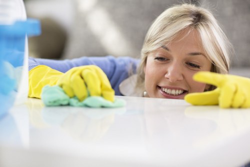 Team member reviewing health and safety procedures for cleaning work