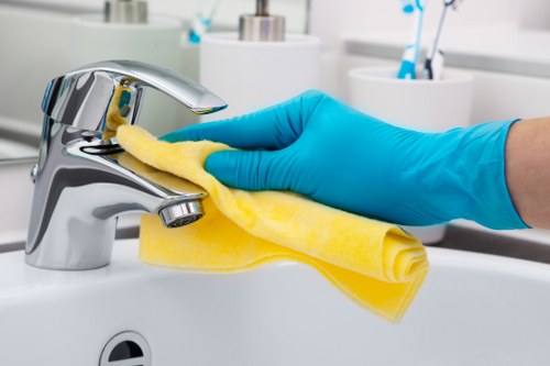 Cleaner working in a kitchen during a residential cleaning job